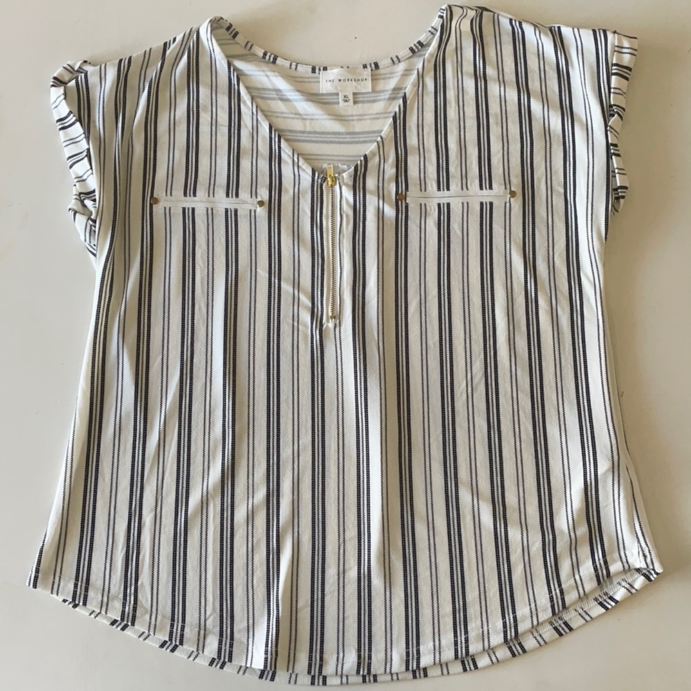 Black and white vertical striped blouse. Size XL.